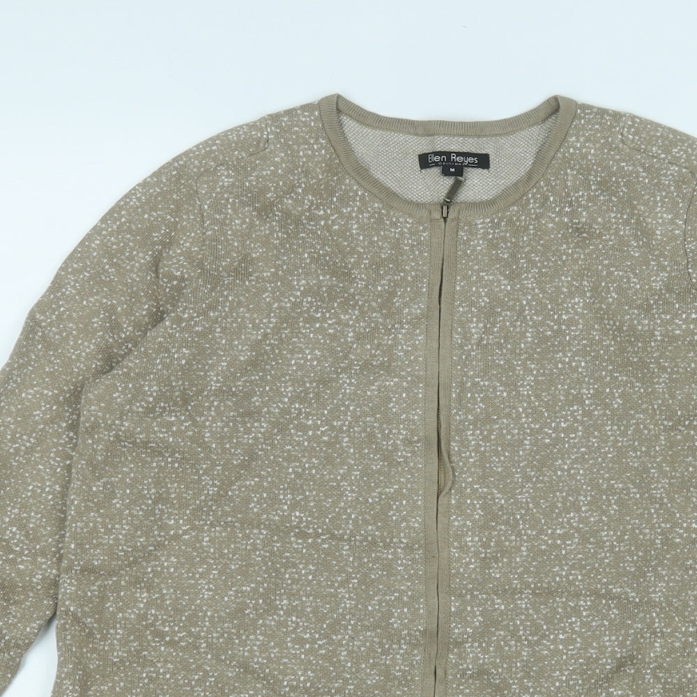 ellen reyes Womens Brown Round Neck Geometric Cotton Full Zip Jumper Size M
