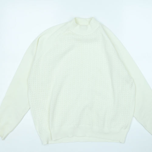 Preworn Womens White Round Neck  Acrylic Pullover Jumper Size L