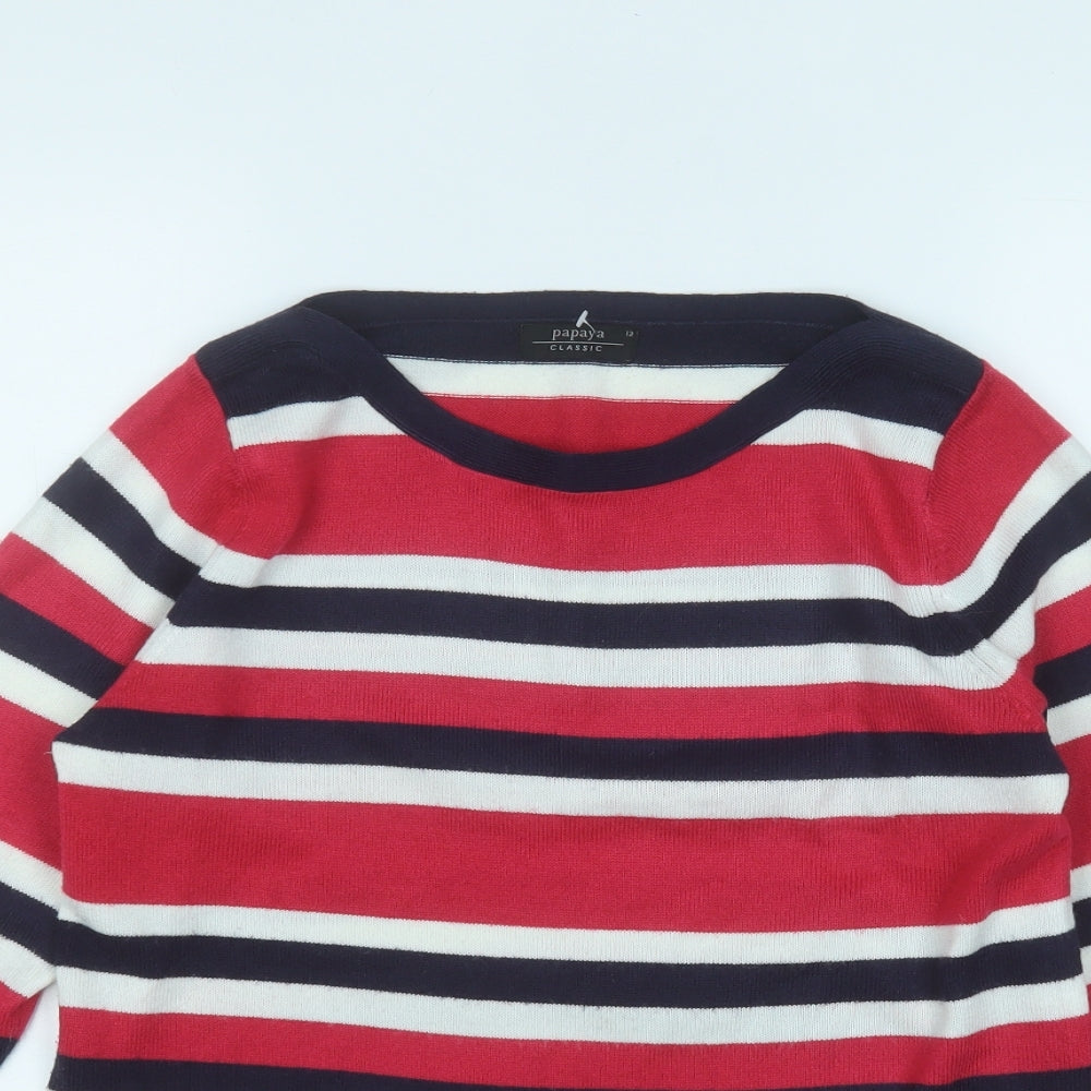 Papaya Womens Pink Round Neck Striped Acrylic Pullover Jumper Size 12