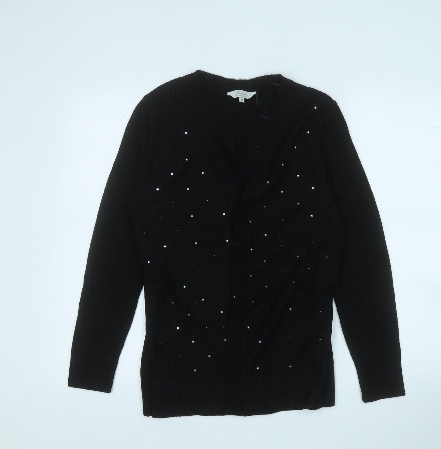 Peacocks Womens Black V-Neck  Acrylic Cardigan Jumper Size 10