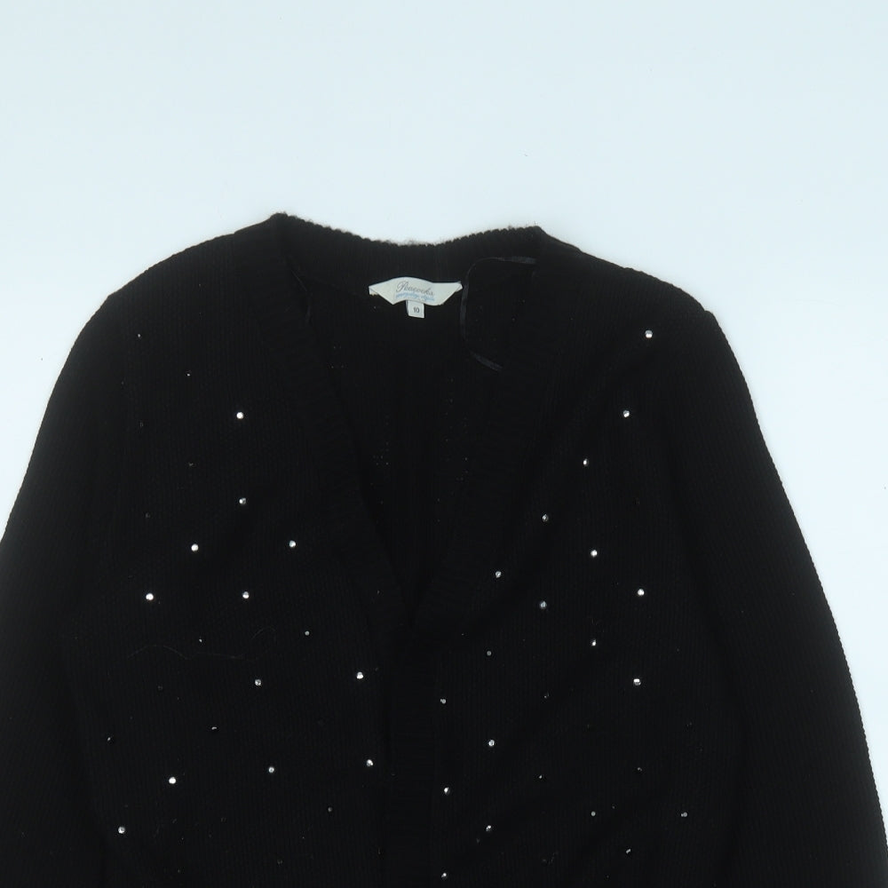 Peacocks Womens Black V-Neck  Acrylic Cardigan Jumper Size 10