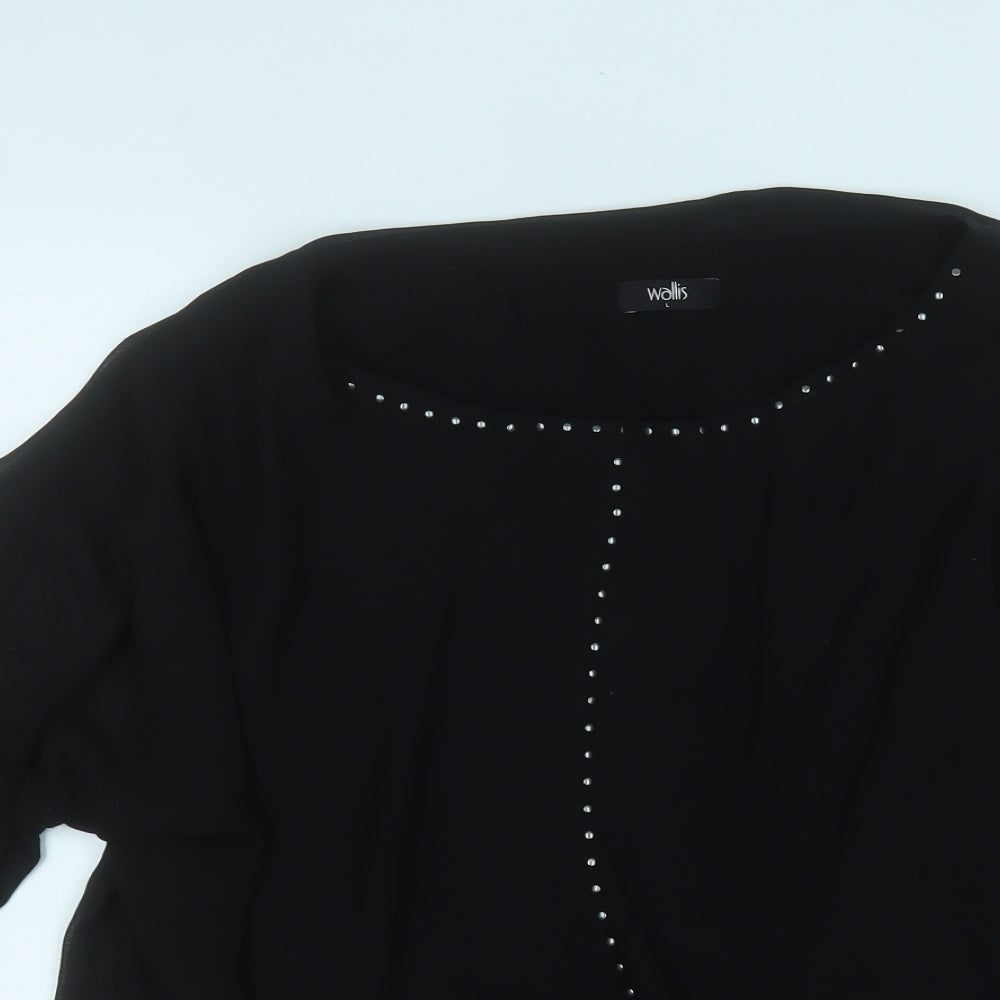 Wallis Womens Black  Viscose Basic Blouse Size L Round Neck