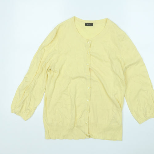 F&F Womens Yellow Round Neck  Cotton Cardigan Jumper Size 14