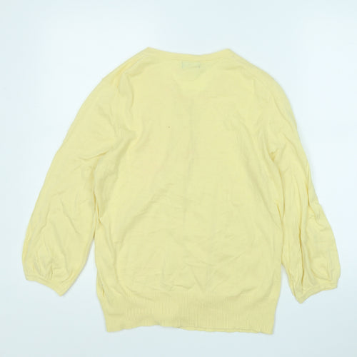 F&F Womens Yellow Round Neck  Cotton Cardigan Jumper Size 14