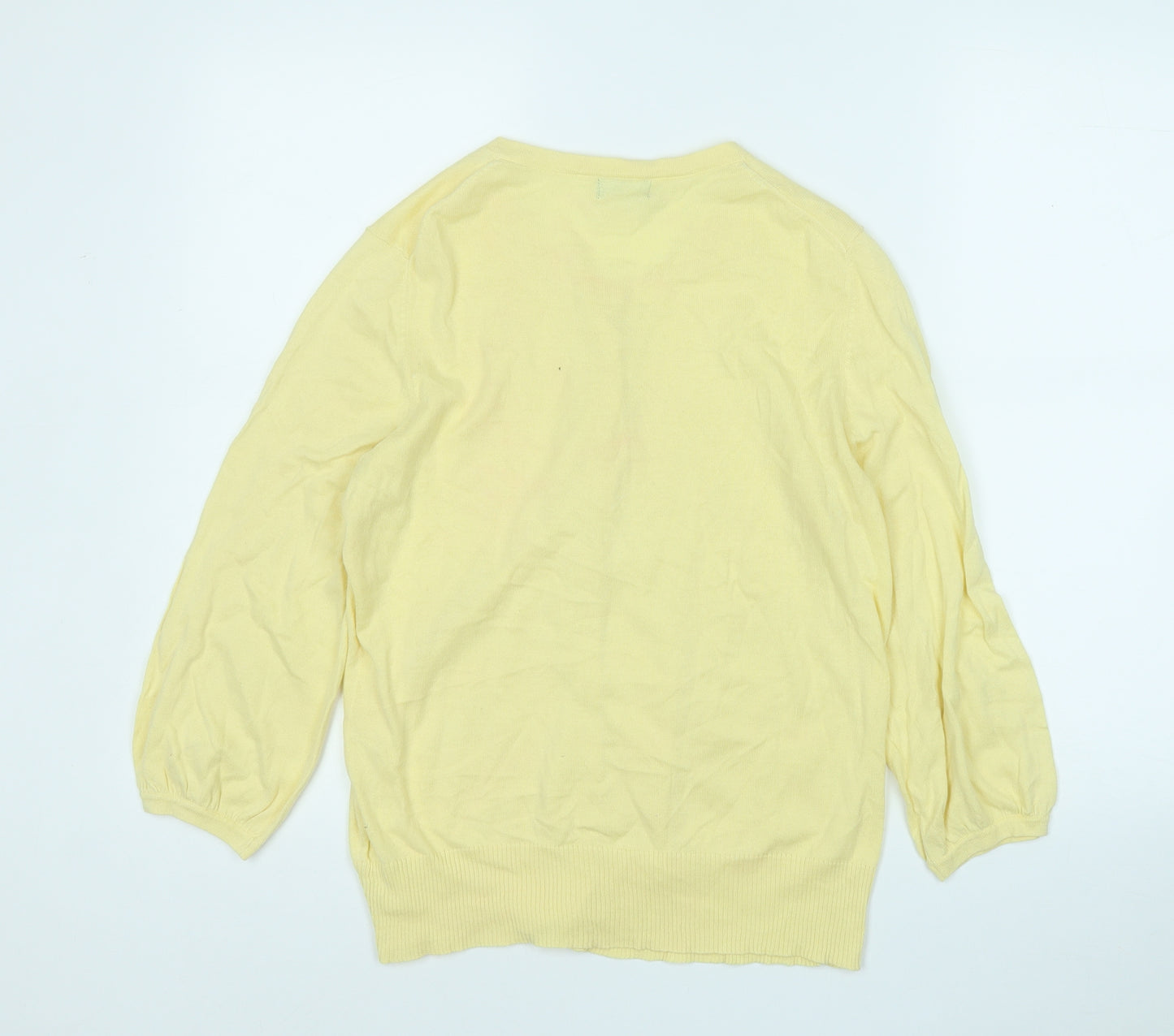 F&F Womens Yellow Round Neck  Cotton Cardigan Jumper Size 14