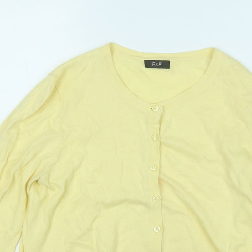 F&F Womens Yellow Round Neck  Cotton Cardigan Jumper Size 14