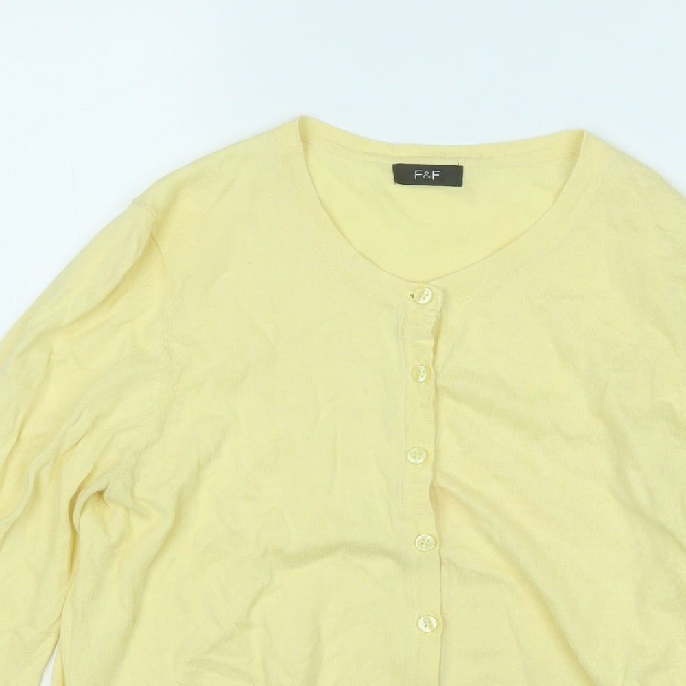 F&F Womens Yellow Round Neck  Cotton Cardigan Jumper Size 14