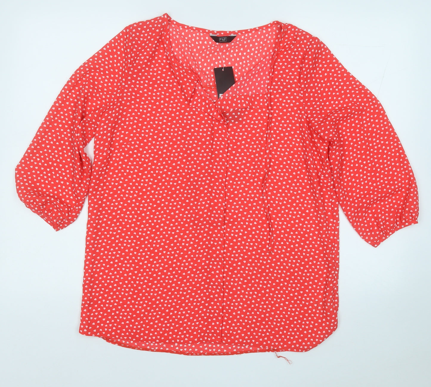 F&F Womens Red Geometric Polyester Basic Blouse Size 12 Round Neck