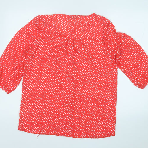 F&F Womens Red Geometric Polyester Basic Blouse Size 12 Round Neck
