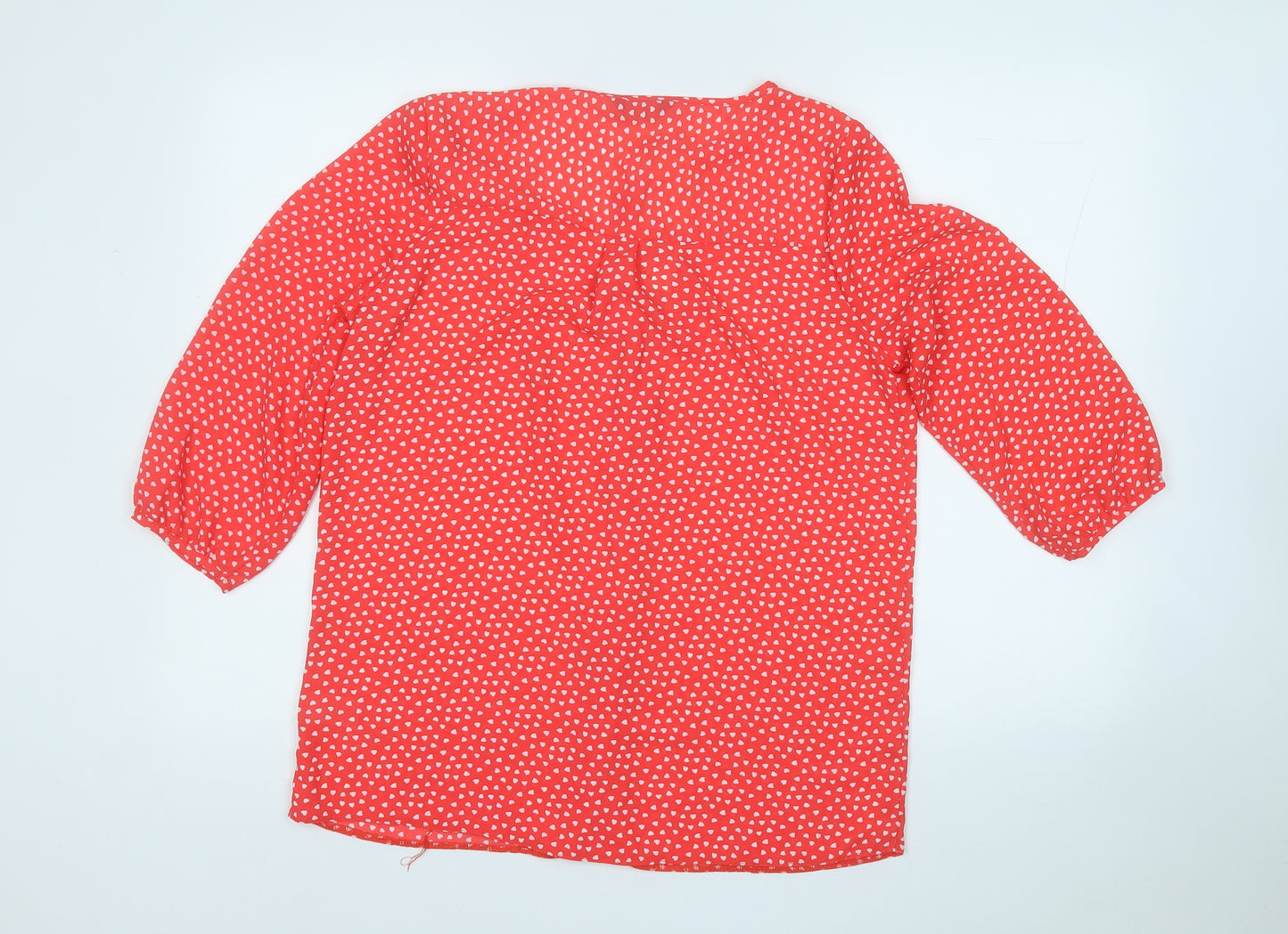 F&F Womens Red Geometric Polyester Basic Blouse Size 12 Round Neck