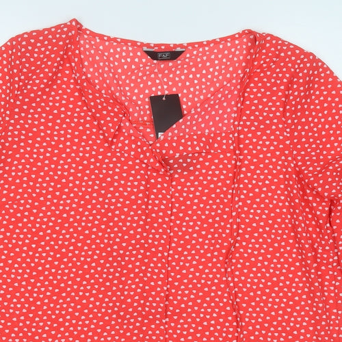 F&F Womens Red Geometric Polyester Basic Blouse Size 12 Round Neck