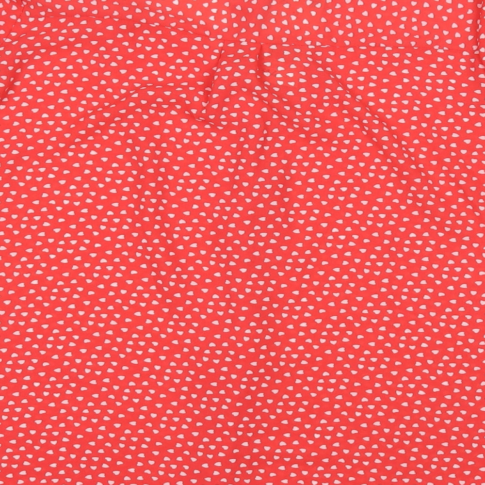 F&F Womens Red Geometric Polyester Basic Blouse Size 12 Round Neck