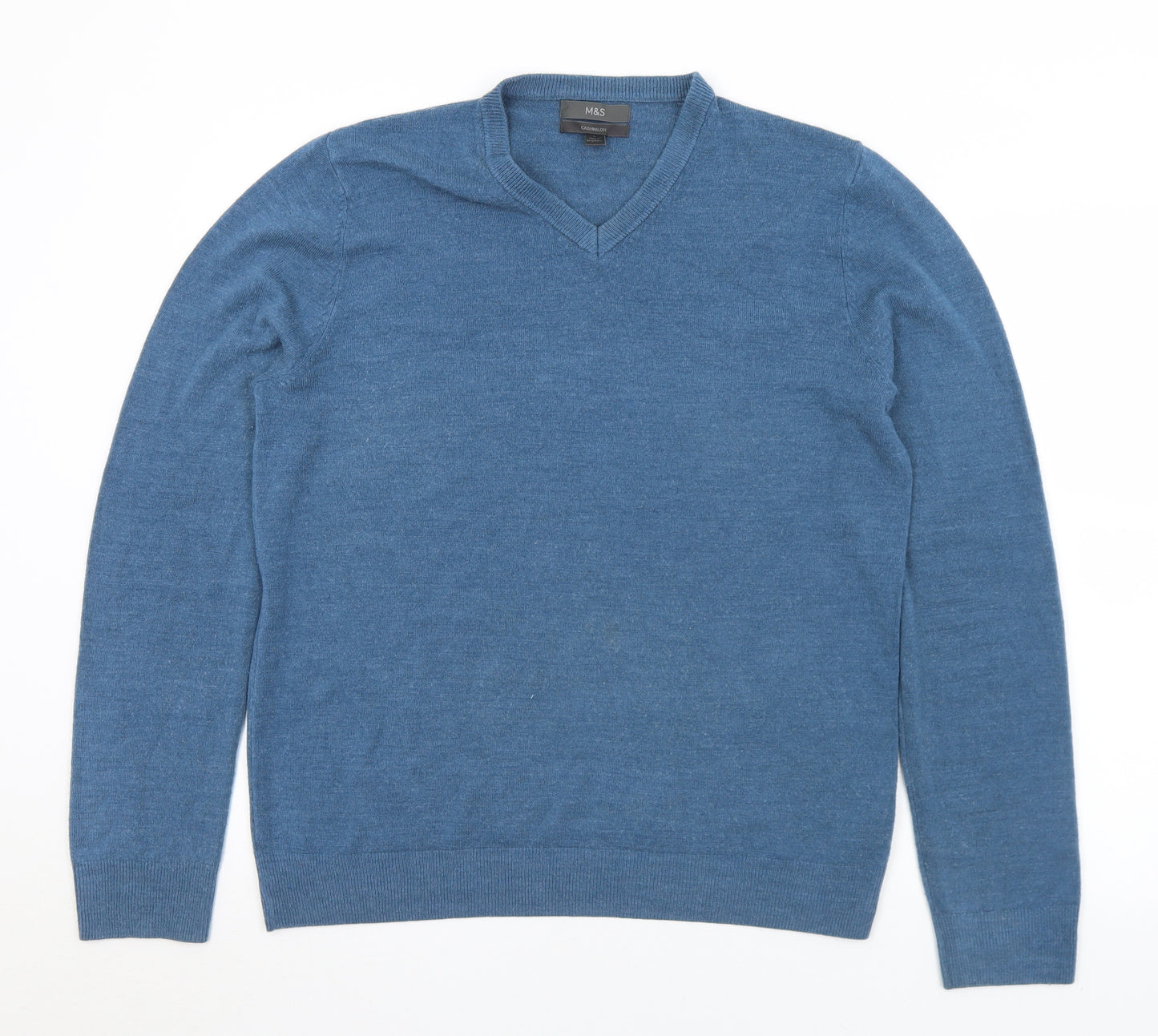Marks and Spencer Mens Blue V-Neck  Acrylic Pullover Jumper Size L