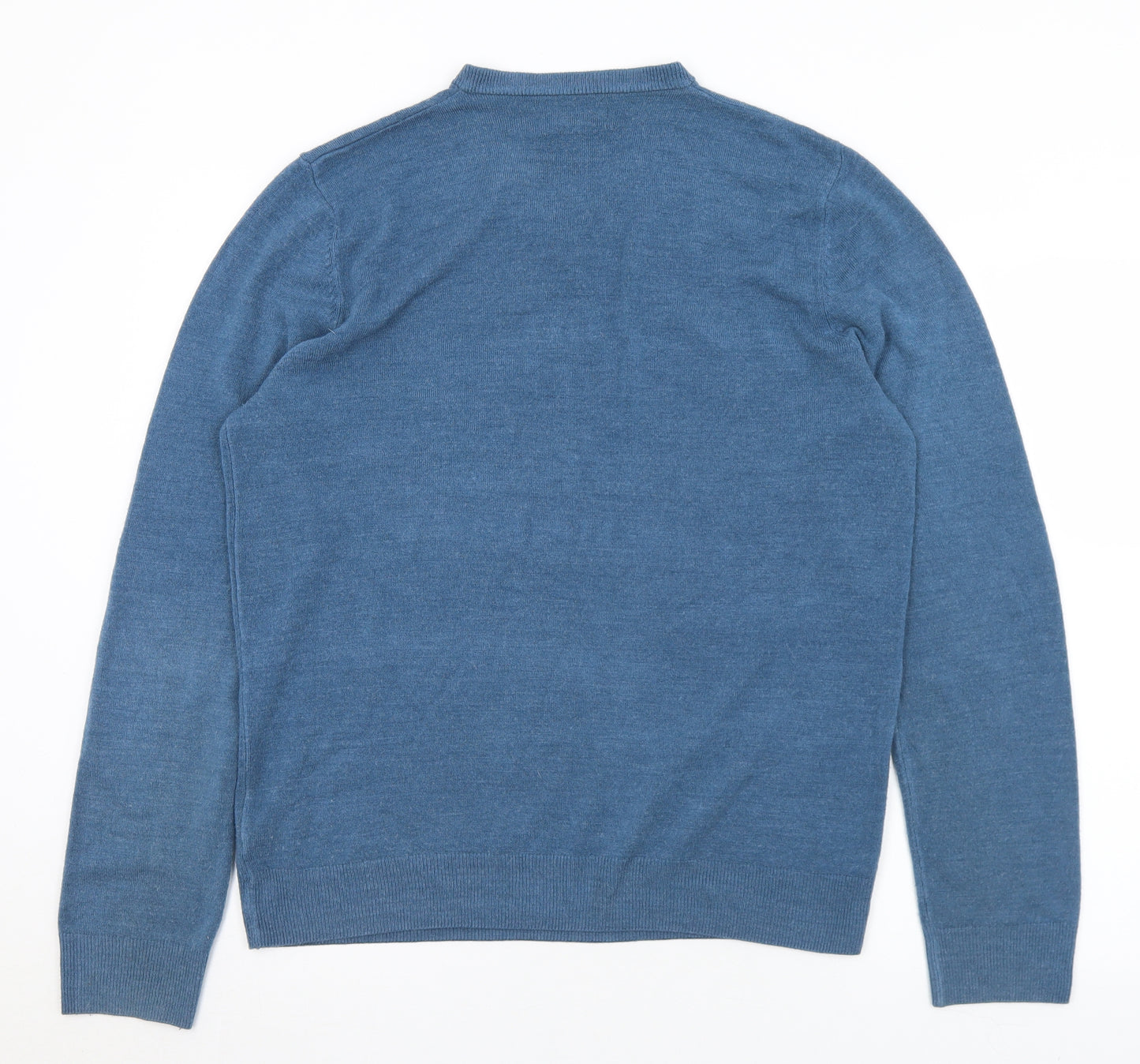 Marks and Spencer Mens Blue V-Neck  Acrylic Pullover Jumper Size L