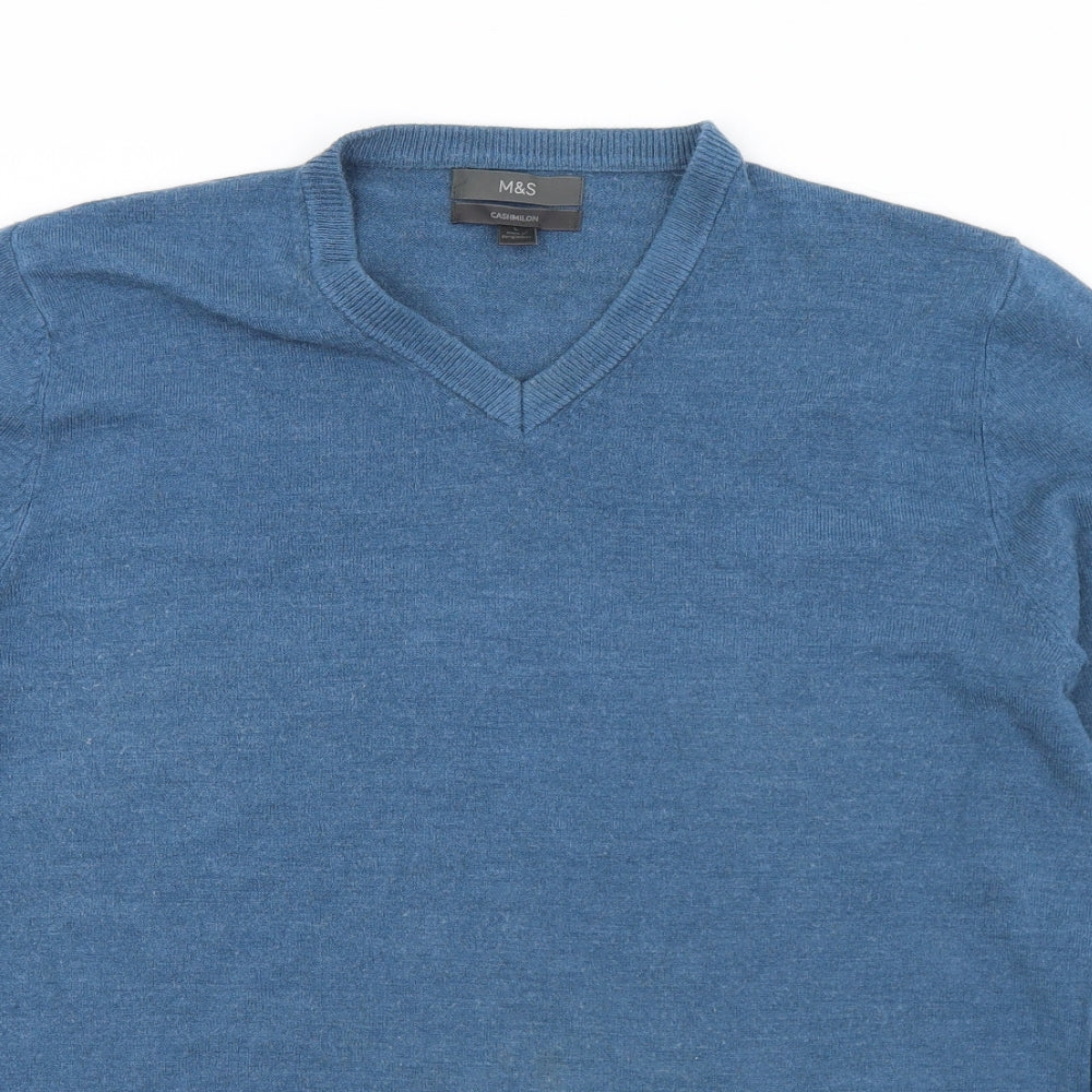 Marks and Spencer Mens Blue V-Neck  Acrylic Pullover Jumper Size L