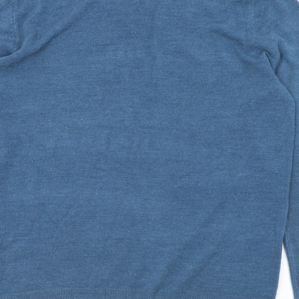 Marks and Spencer Mens Blue V-Neck  Acrylic Pullover Jumper Size L
