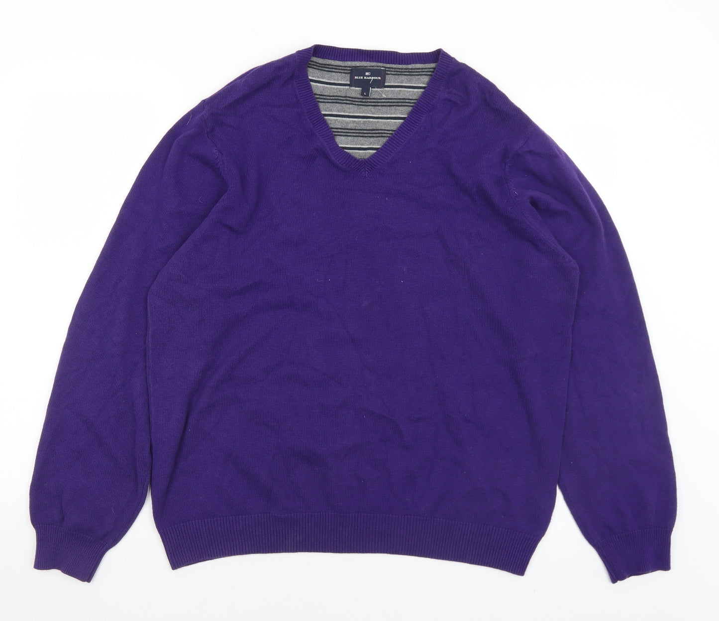 Marks and Spencer Mens Purple V-Neck  Cotton Pullover Jumper Size L