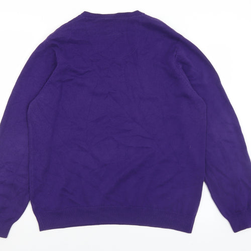 Marks and Spencer Mens Purple V-Neck  Cotton Pullover Jumper Size L