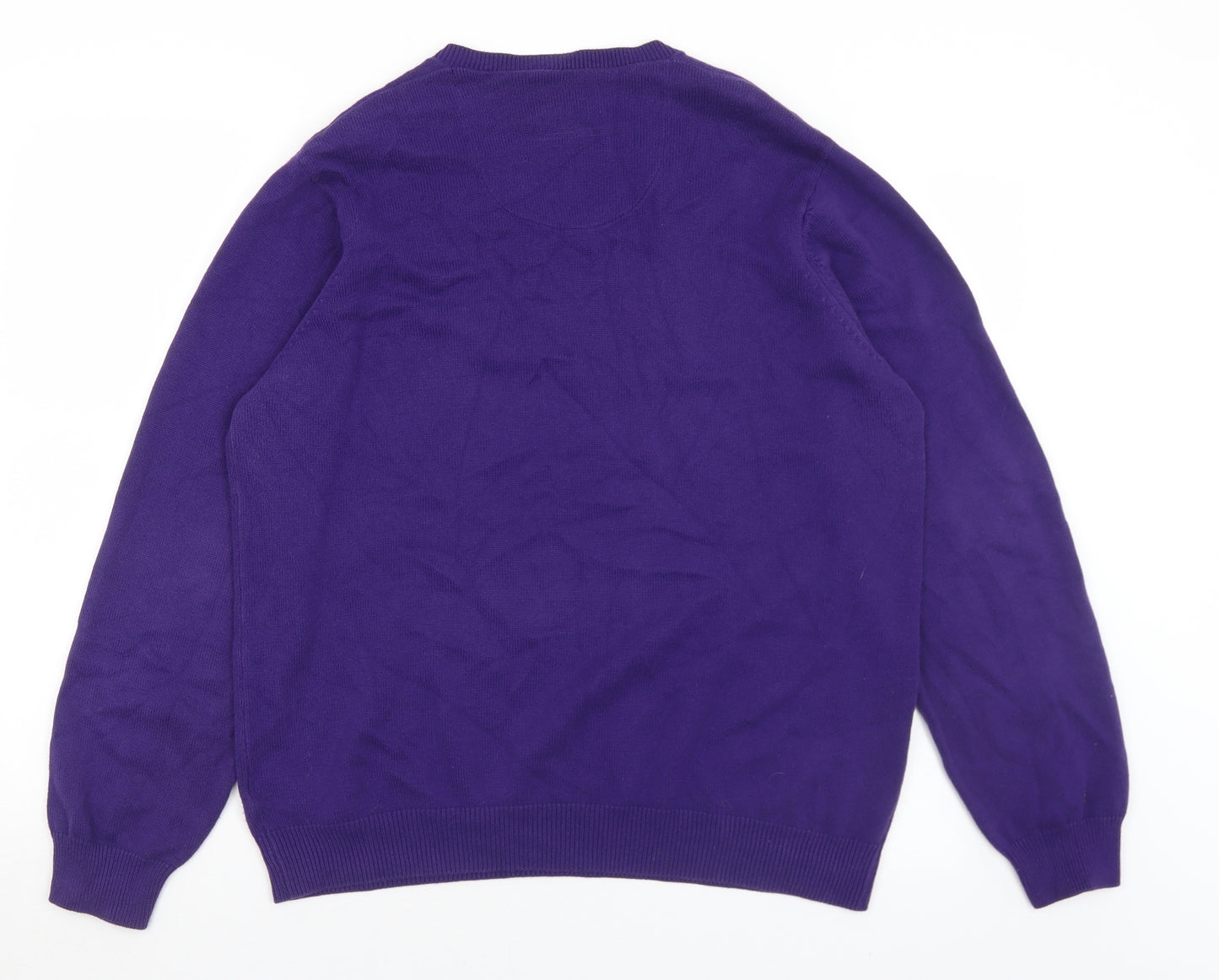 Marks and Spencer Mens Purple V-Neck  Cotton Pullover Jumper Size L