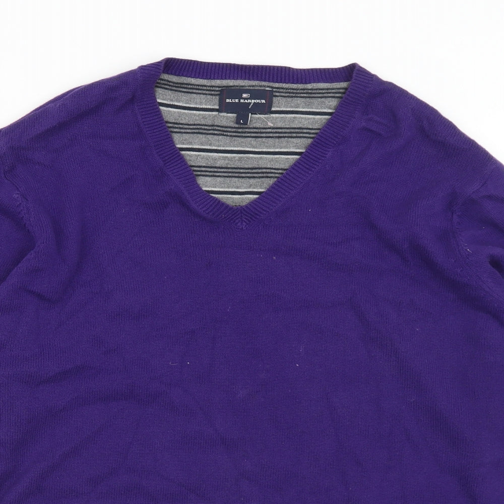Marks and Spencer Mens Purple V-Neck  Cotton Pullover Jumper Size L