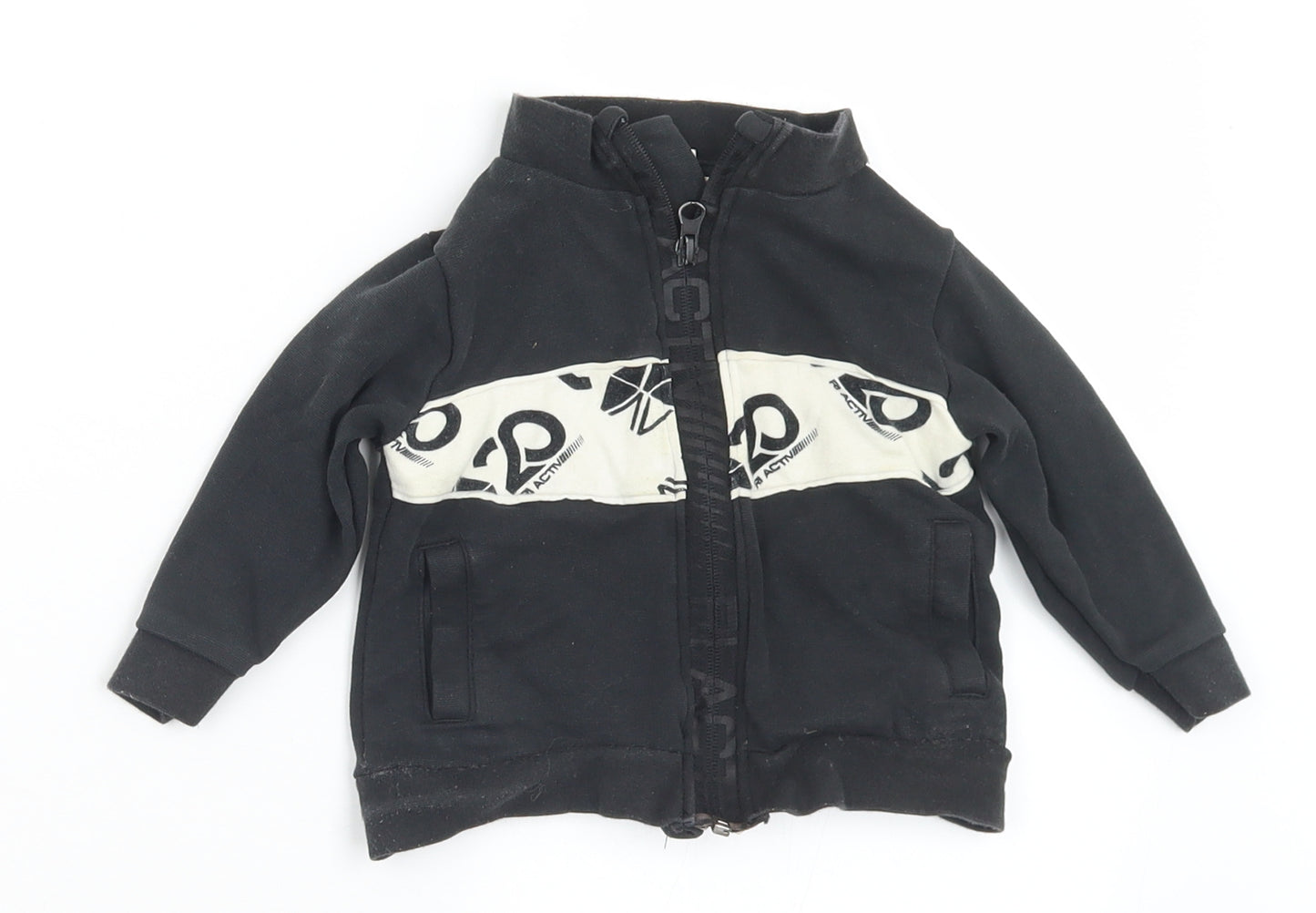 River Island Boys Black Geometric Viscose Full Zip Jumper Size 6-9 Months  Zip