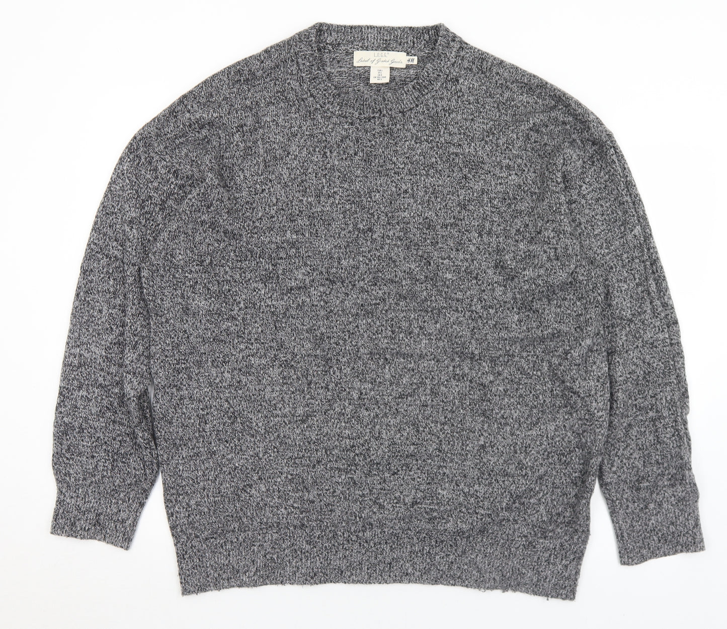 H&M Mens Grey Crew Neck  Polyester Pullover Jumper Size L