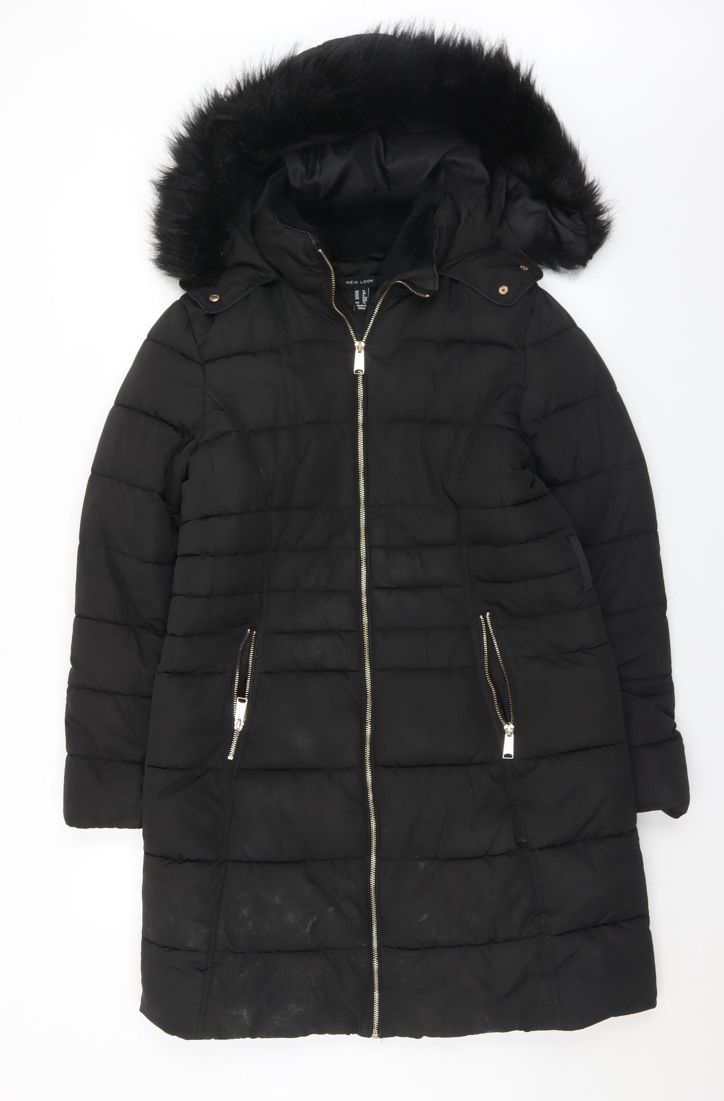 New Look Womens Black   Quilted Coat Size 12  Zip