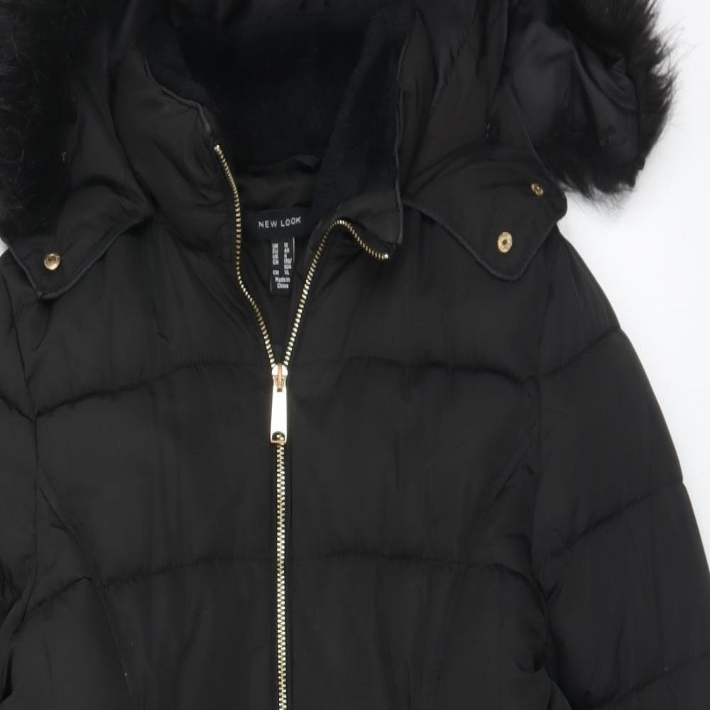 New Look Womens Black   Quilted Coat Size 12  Zip