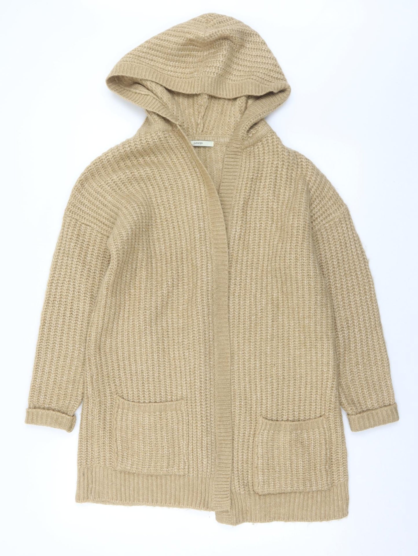 George Womens Beige Collared  Acrylic Cardigan Jumper Size 12   - 12/14