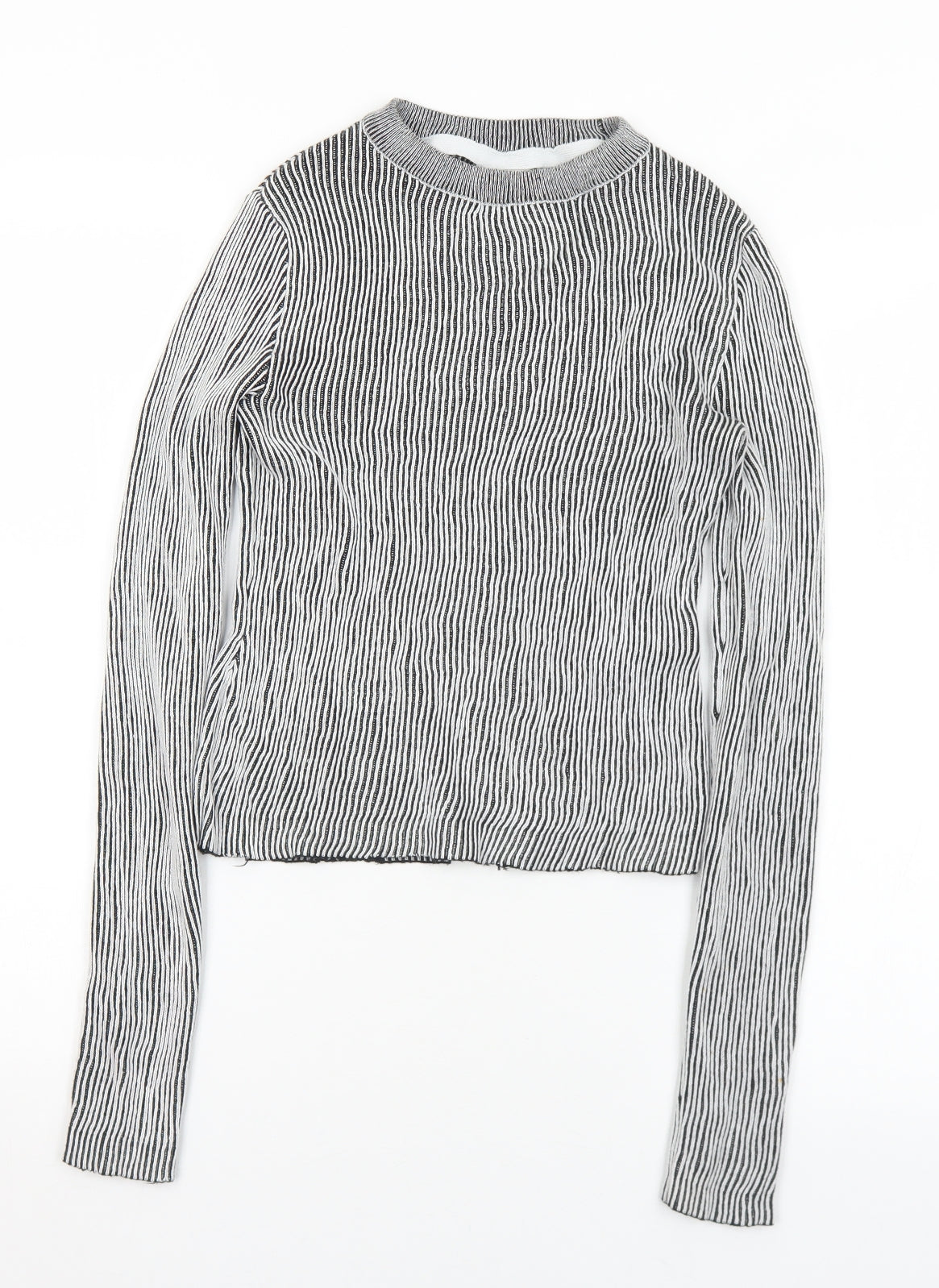 Noisy may Womens Black Mock Neck Striped Cotton Pullover Jumper Size XS