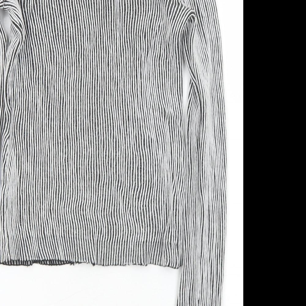 Noisy may Womens Black Mock Neck Striped Cotton Pullover Jumper Size XS