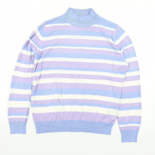 Marks and Spencer Womens Multicoloured Mock Neck Striped Acrylic Pullover Jumper Size 10