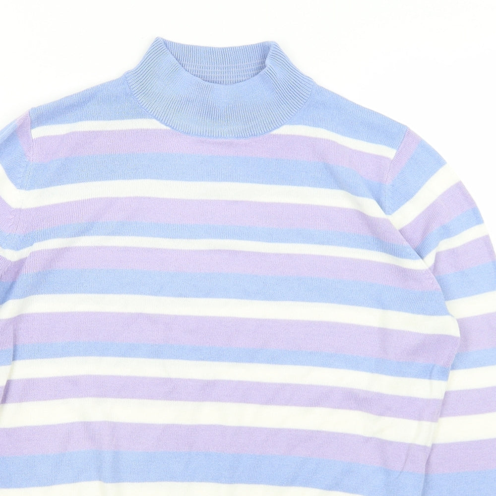 Marks and Spencer Womens Multicoloured Mock Neck Striped Acrylic Pullover Jumper Size 10