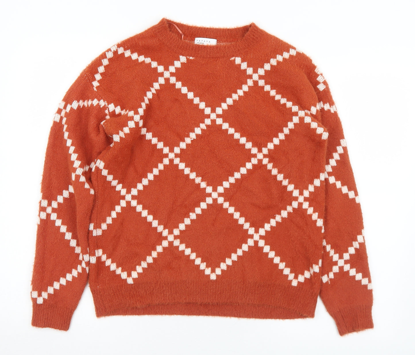 Matalan Womens Orange Crew Neck Geometric Polyamide Pullover Jumper Size M