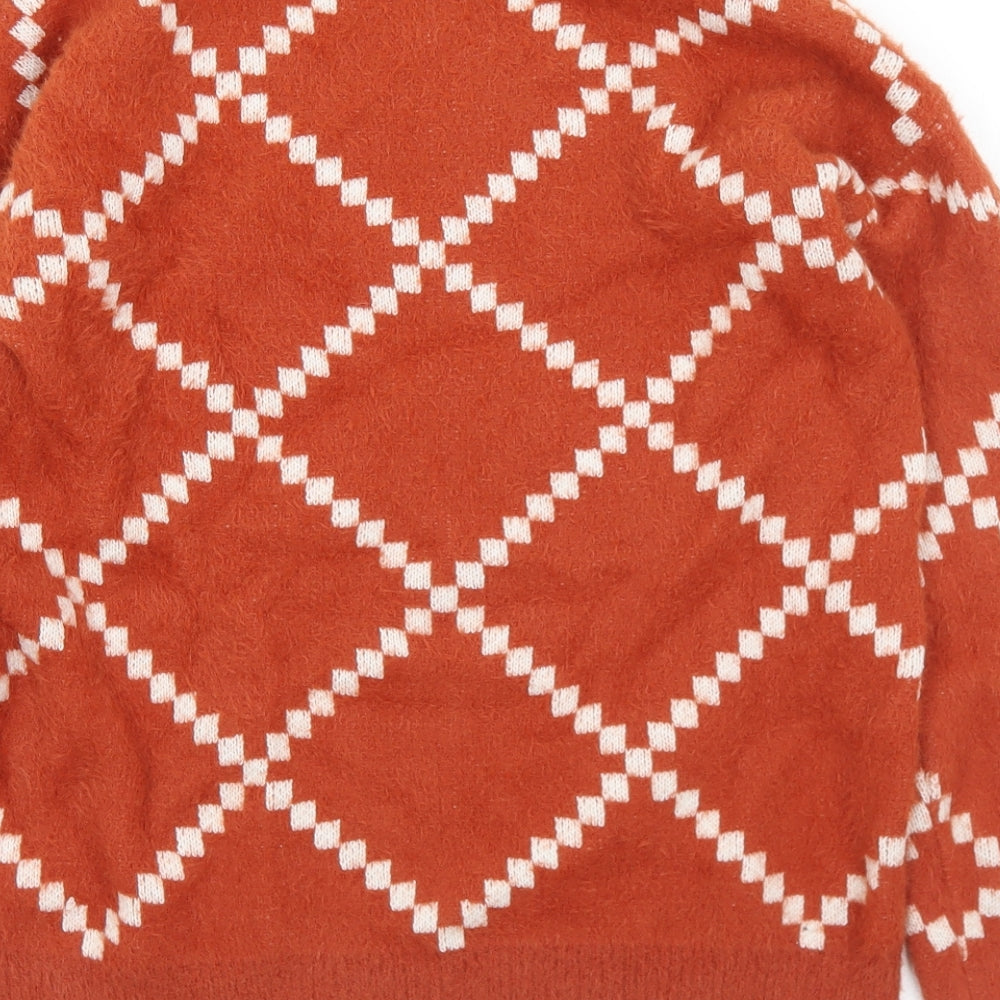 Matalan Womens Orange Crew Neck Geometric Polyamide Pullover Jumper Size M
