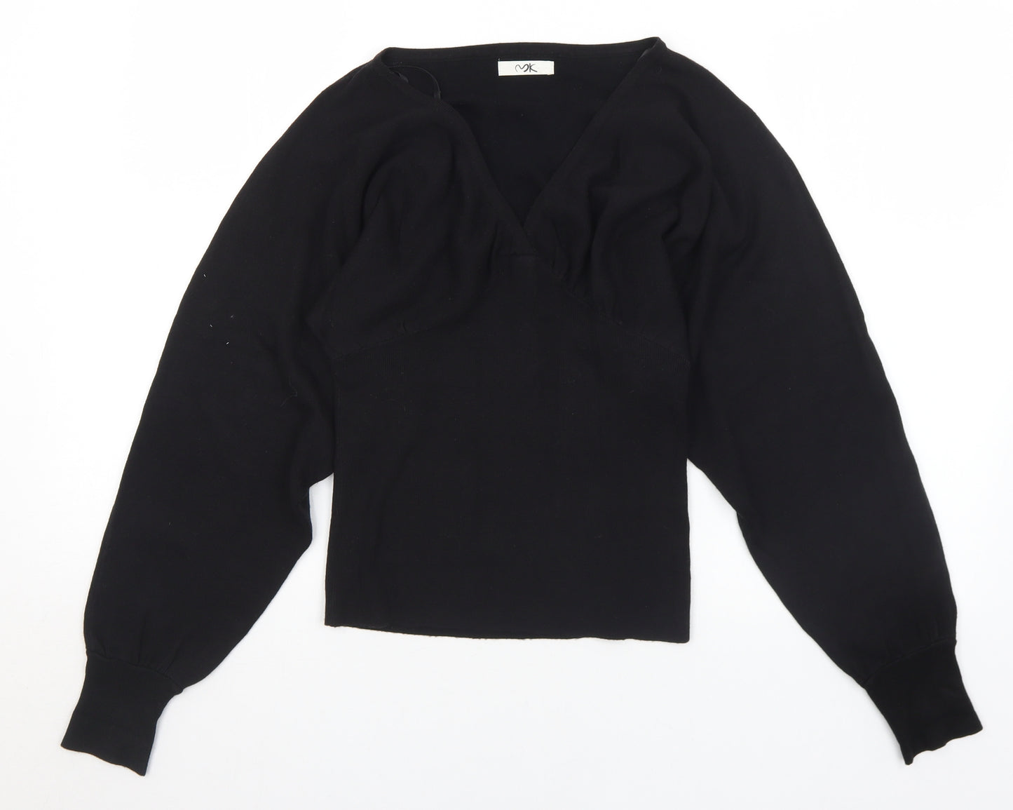 mk Womens Black V-Neck  Acrylic Pullover Jumper Size 12