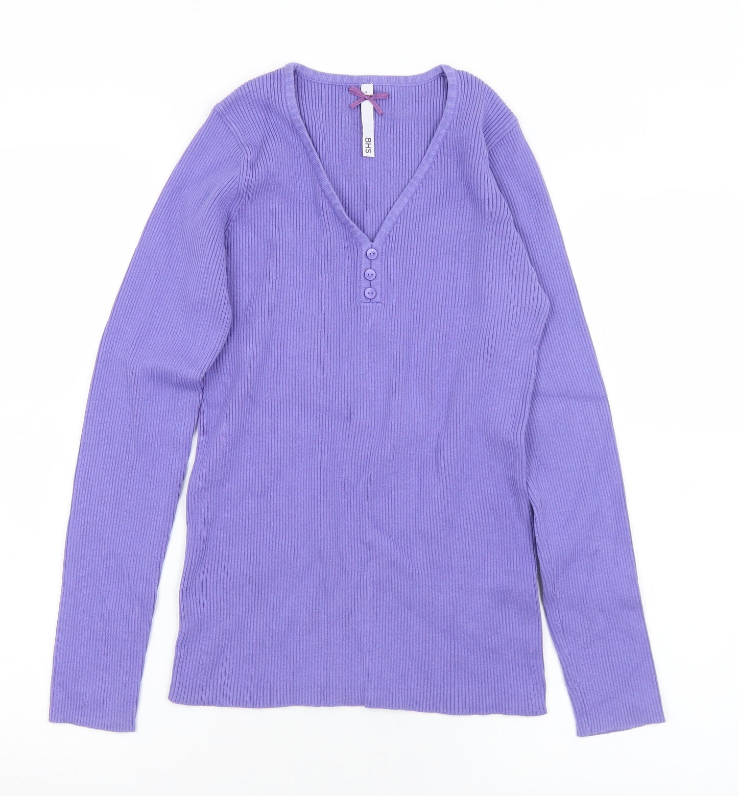 BHS Womens Purple V-Neck  Cotton Pullover Jumper Size 14
