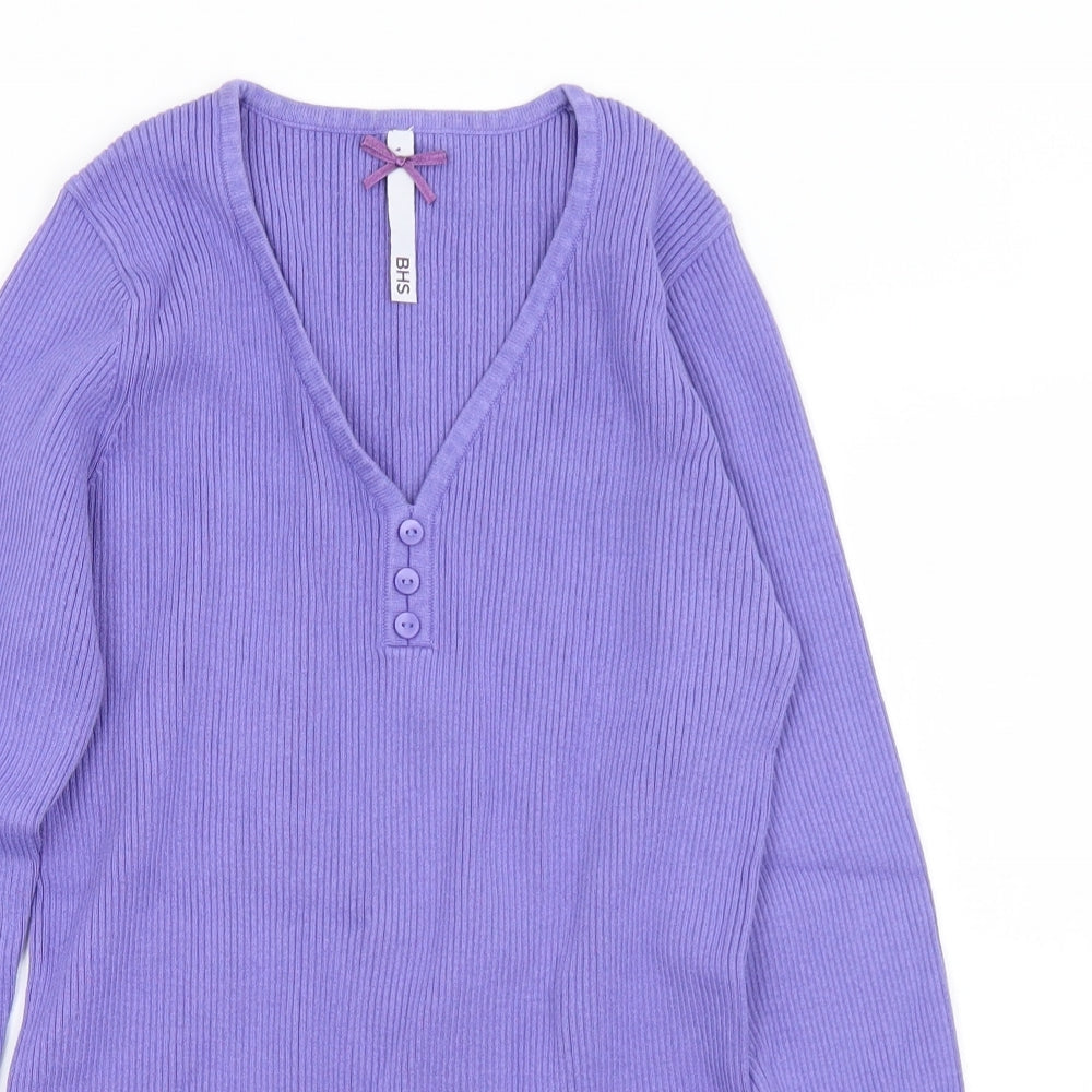 BHS Womens Purple V-Neck  Cotton Pullover Jumper Size 14