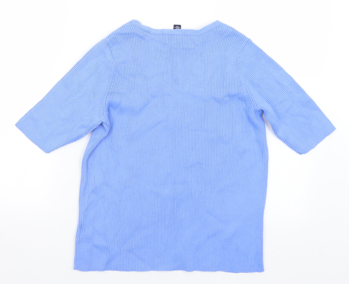 Lands' End Womens Blue V-Neck  Cotton Pullover Jumper Size M