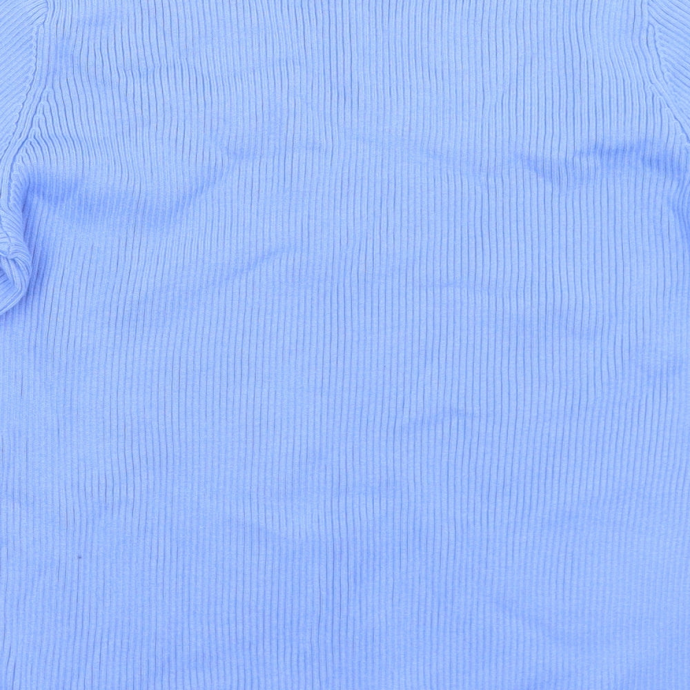 Lands' End Womens Blue V-Neck  Cotton Pullover Jumper Size M