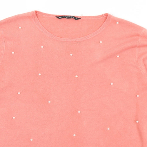 Love Knitwear Womens Pink Round Neck  Acrylic Pullover Jumper Size 14   - Bead detail