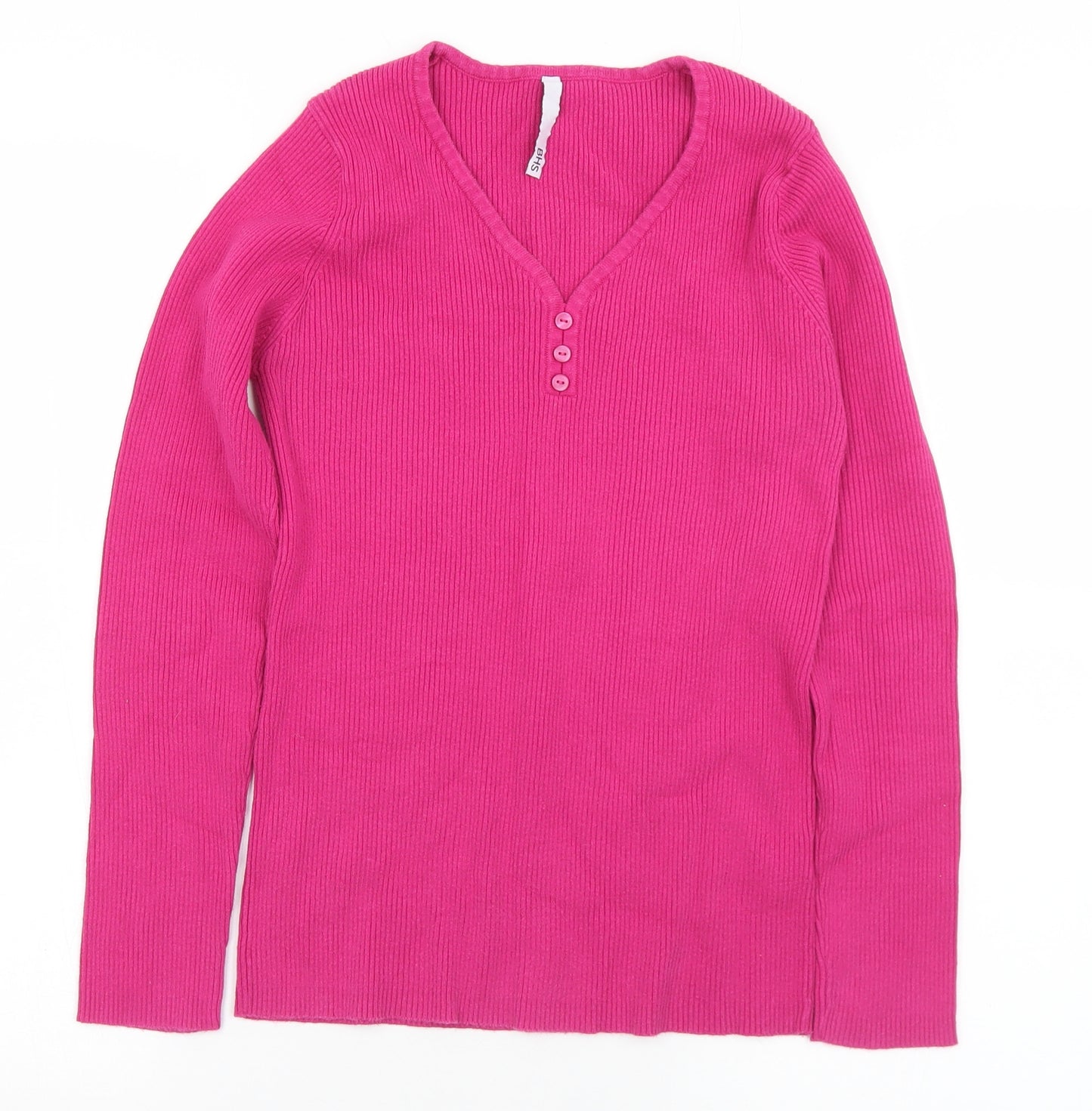 BHS Womens Pink V-Neck  Cotton Pullover Jumper Size 14
