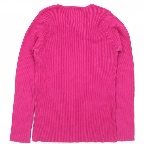 BHS Womens Pink V-Neck  Cotton Pullover Jumper Size 14