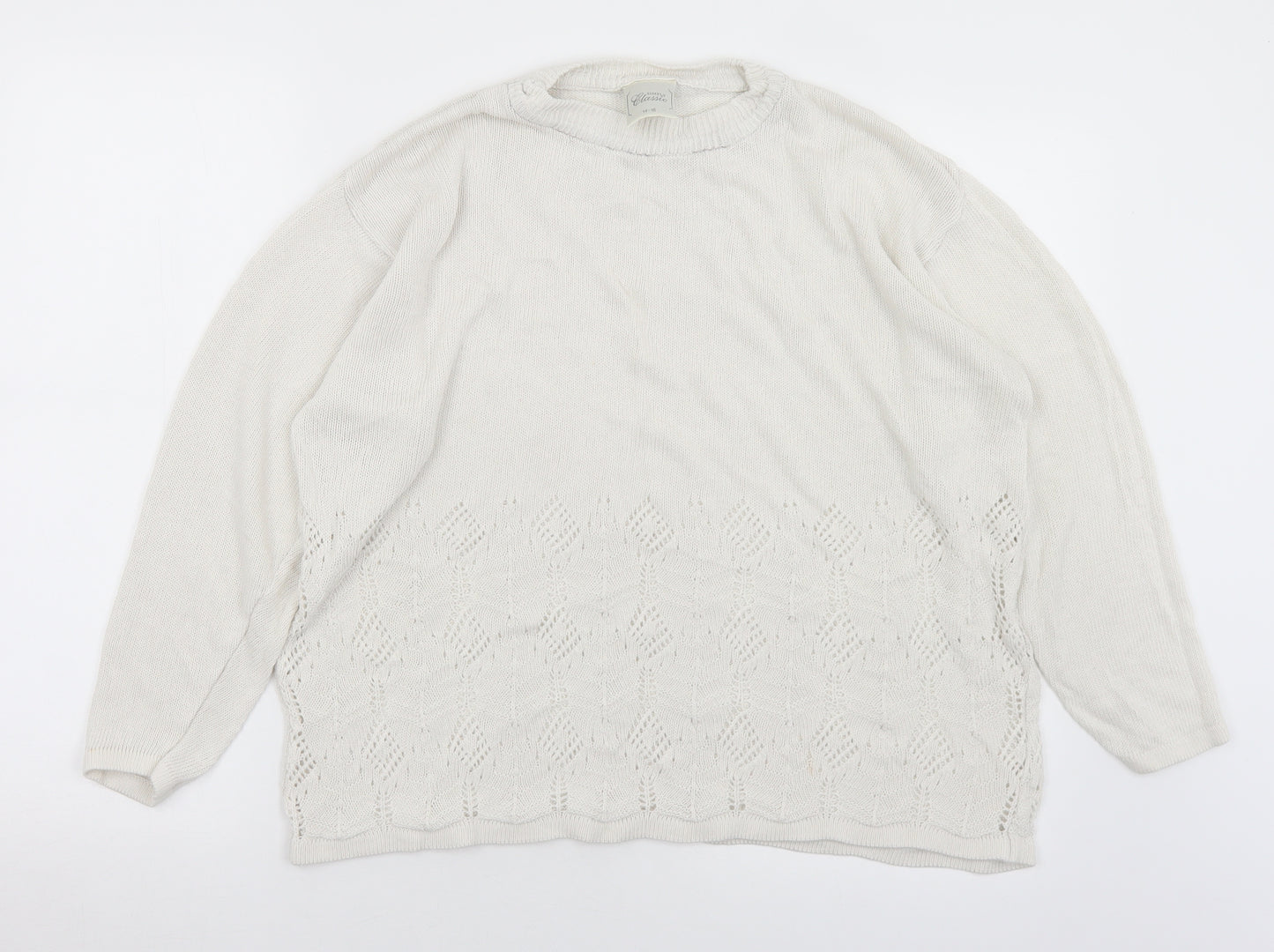 Simply Classic Womens White Crew Neck  Acrylic Pullover Jumper Size 14   - 14-16