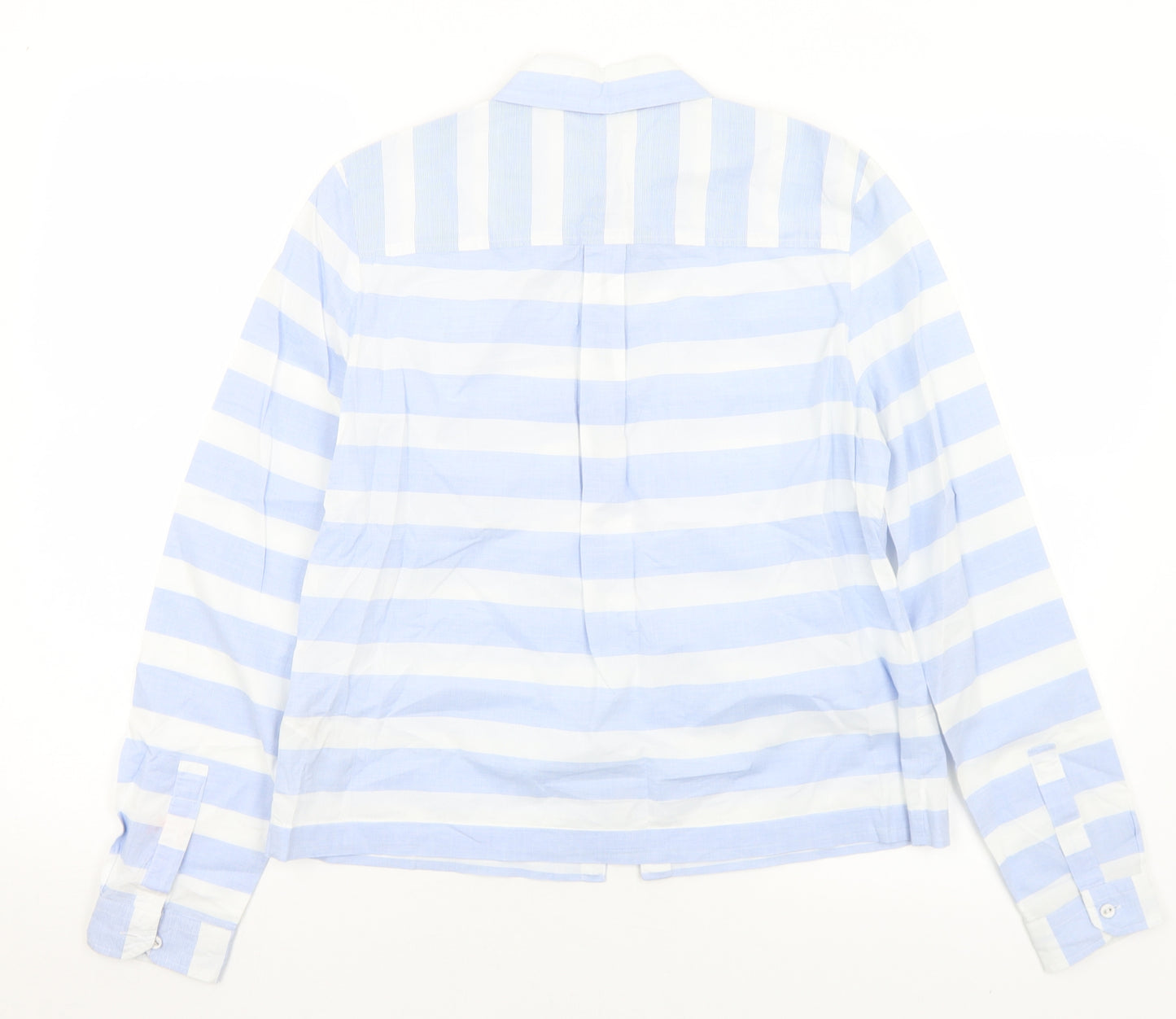 Marks and Spencer Womens Blue Striped Cotton Basic Blouse Size 10 Collared
