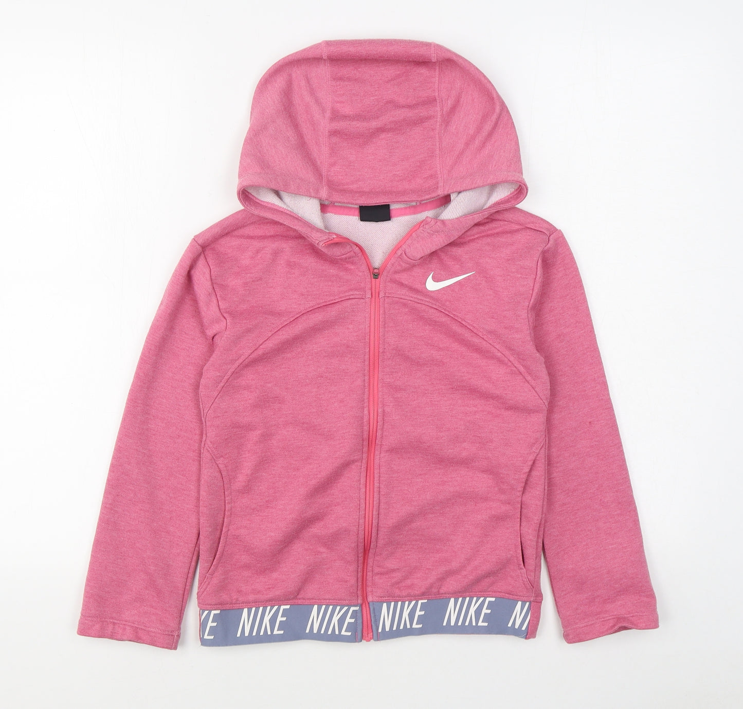 Nike Girls Pink  Polyester Full Zip Hoodie Size 9-10 Years  Zip