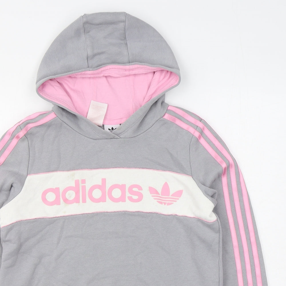 adidas Girls Grey  Cotton Pullover Hoodie Size 13-14 Years  Pullover