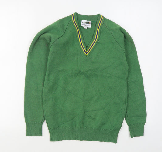 Monk House Boys Green V-Neck  Acrylic Pullover Jumper Size 9-10 Years  Pullover