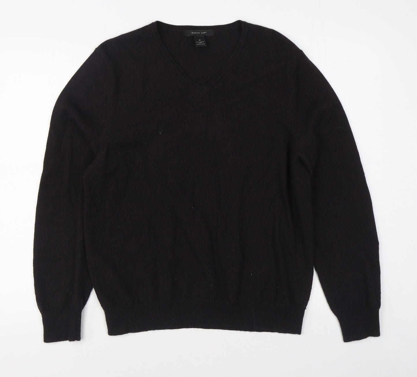 Marcus Law Mens Black V-Neck  Wool Pullover Jumper Size M