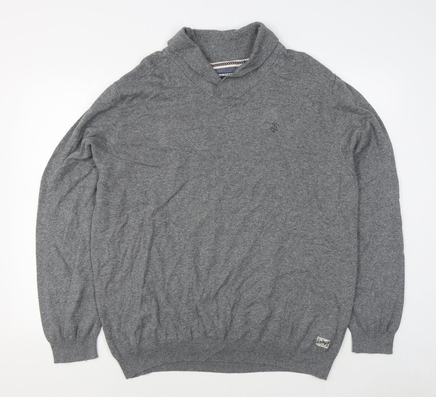 Duffer of St. George Mens Grey Collared  Cotton Pullover Jumper Size XL